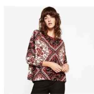 Zara woman, floral pattern blouse  boxy fit bohemian S/XS